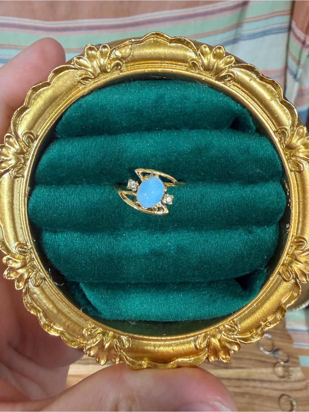 Vintage Elegant Blue Opal Women's Ring- Sz 6.75